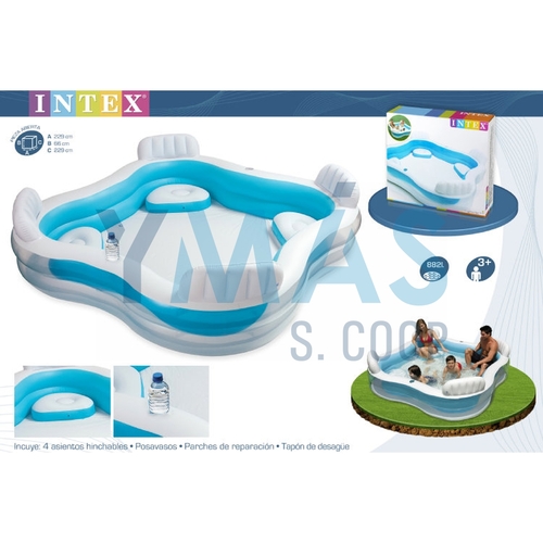 PISCINA HINCHABLE CON ASIENTOS 229X229X66 CM